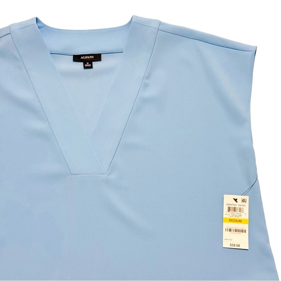 Alfani Blue Infinity Sleeveless V-Neck Blouse Top Medium NWT Office Workwear - Picture 8 of 12